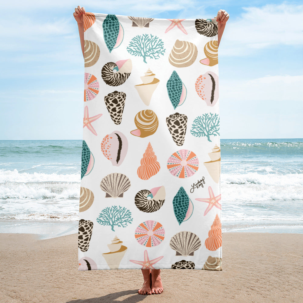 seashells patterned illustrated beach towel pool accessories summer fun cute trendy ocean sand lindsey kay collective beach-house vacation